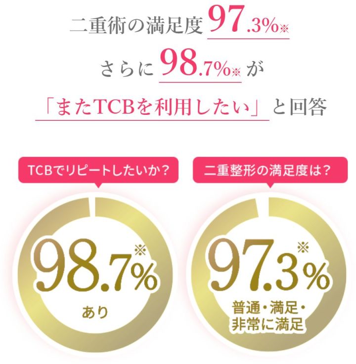 TCBの二重整形の満足度のアンケート調査結果表