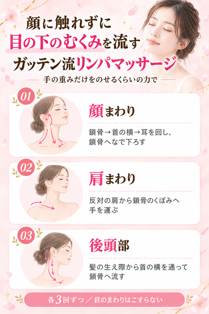 ためしてガッテン流 目の下のたるみを取るリンパマッサージのやり方