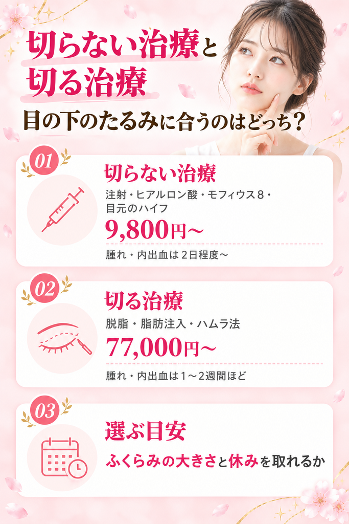 目の下のたるみを即効で取る方法は美容医療｜治療8種の料金比較