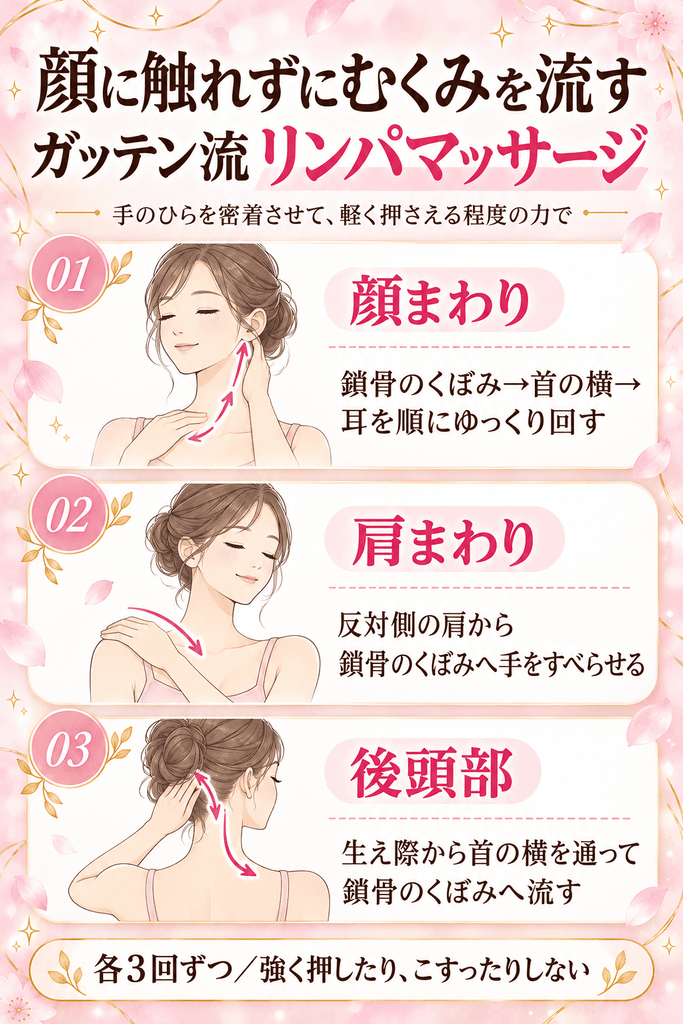 ためしてガッテン流リンパマッサージで顔のむくみを流す