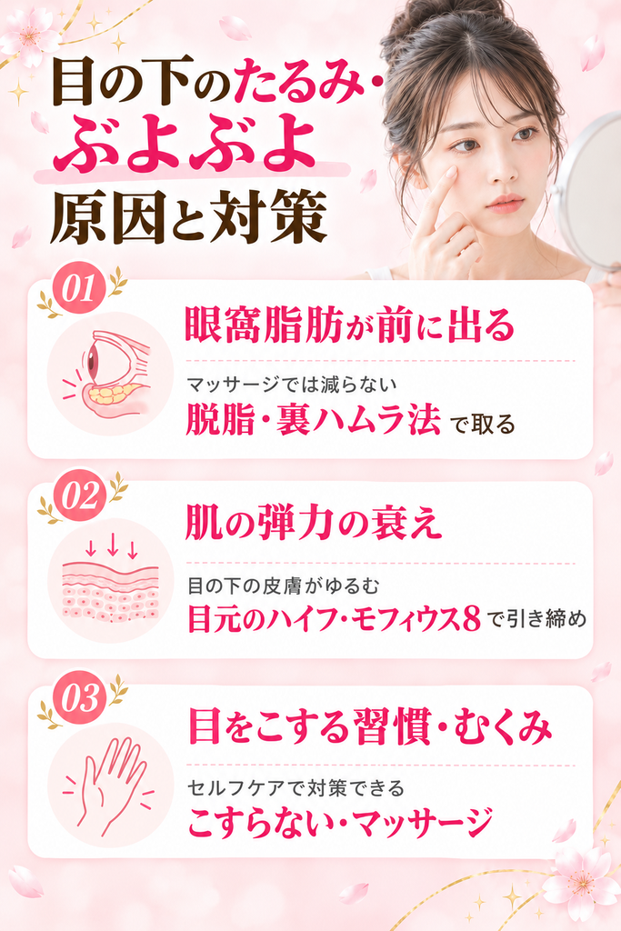 目の下のたるみ・ぶよぶよの原因と対策