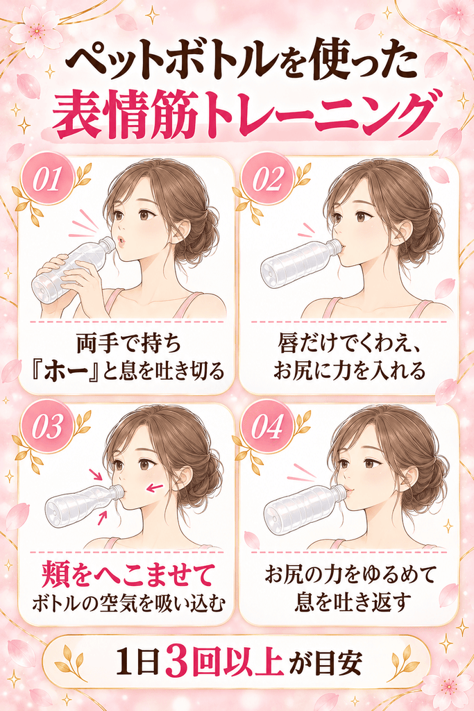 ペットボトルを使った表情筋トレーニングのやり方